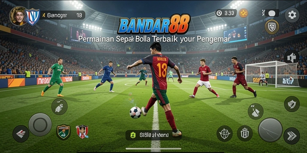 Tangkapan layar utama BANDAR88 dengan aksi pertandingan sepak bola yang mendebarkan.