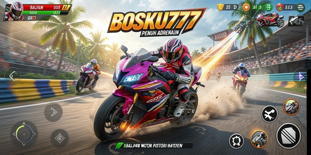 Tampilan gameplay seru dalam balapan motor yang mendebarkan.