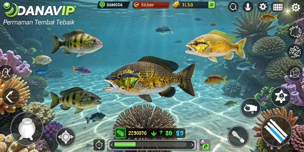 Tampilan gameplay <strong>DANAVIP</strong> yang menarik saat menembak ikan.