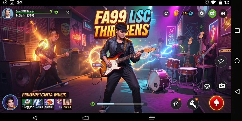 Tampilan gameplay FA99 dengan musik yang energik dan interaktif.