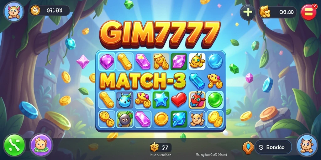 GIM777 menampilkan gameplay Match-3 yang menarik dan penuh warna.