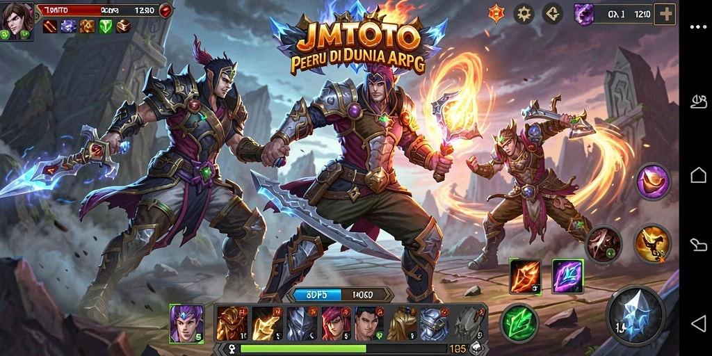 Screenshot utama JMTOTO menampilkan aksi pertarungan seru dalam petualangan ARPG.
