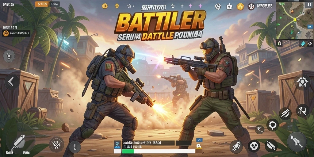 Screenshot MPO555 menampilkan aksi seru dalam pertempuran Battle Royale.
