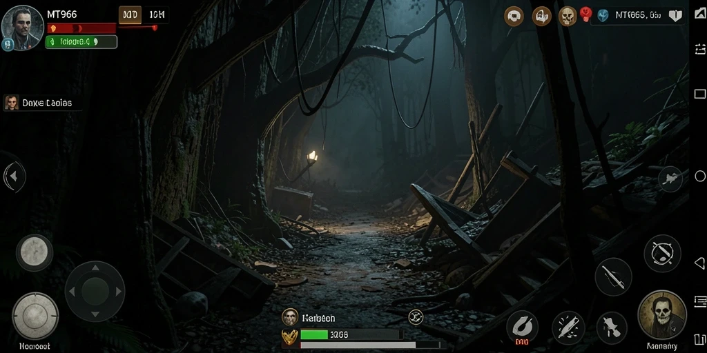 Screenshot gameplay MT966 menampilkan suasana kegelapan dan ketegangan.
