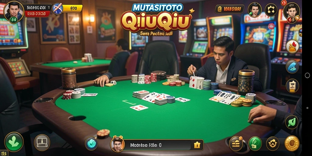 Screenshot gameplay seru dari MUTASITOTO yang menampilkan pertandingan QiuQiu.