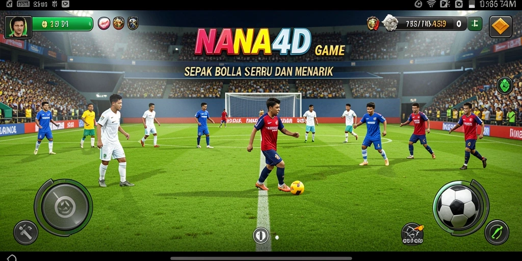Tampilan gameplay menarik di NANA4D dengan aksi sepak bola seru.