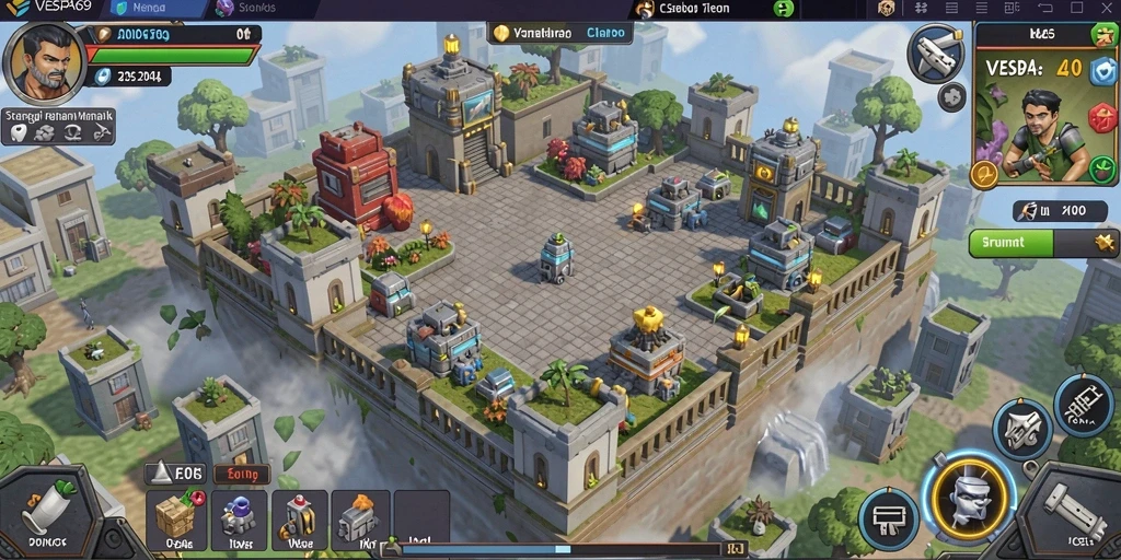 Tampilan gameplay VESPA69 yang menegangkan saat mempertahankan menara.